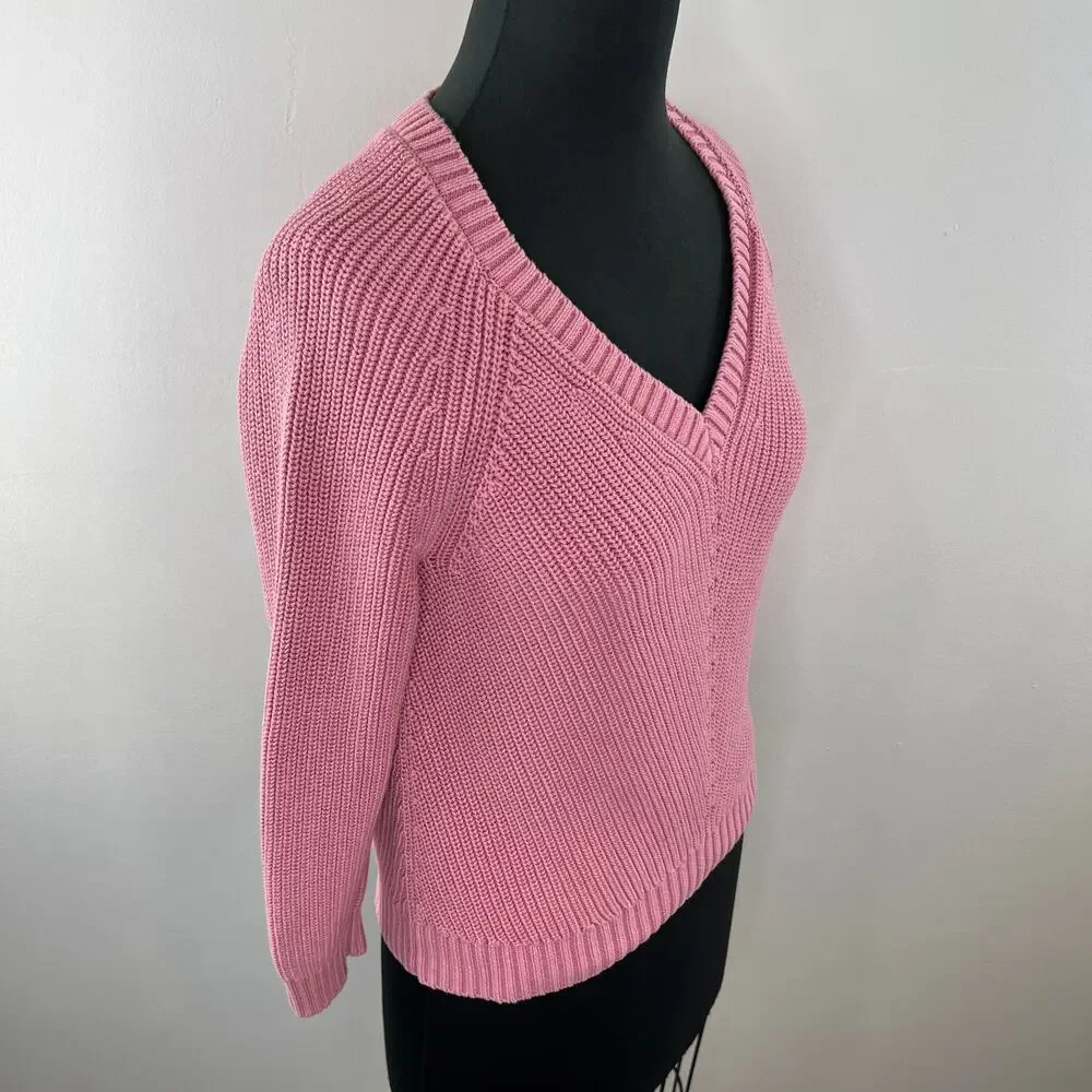 MARINE LAYER Ezra V-Neck Sweater in Light Mauve Pink 100% Cotton Standard Fit S - Picture 4 of 9